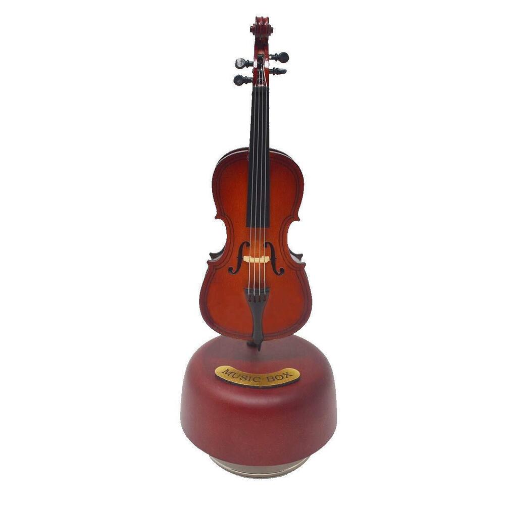 5645 Rotating Cello Music Box Wood Musical Instrument Model Creative